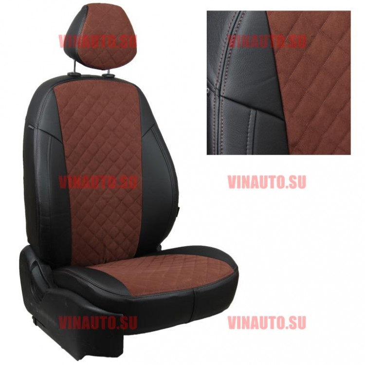 Авточехлы VW- Polo Sd деленная 40\60 с 2010 (Ромб-Алькантара) чер+шоколад Авточехлы VW- Polo Sd деленная 40\60 с 2010 (Ромб-Алькантара) чер+шоколад