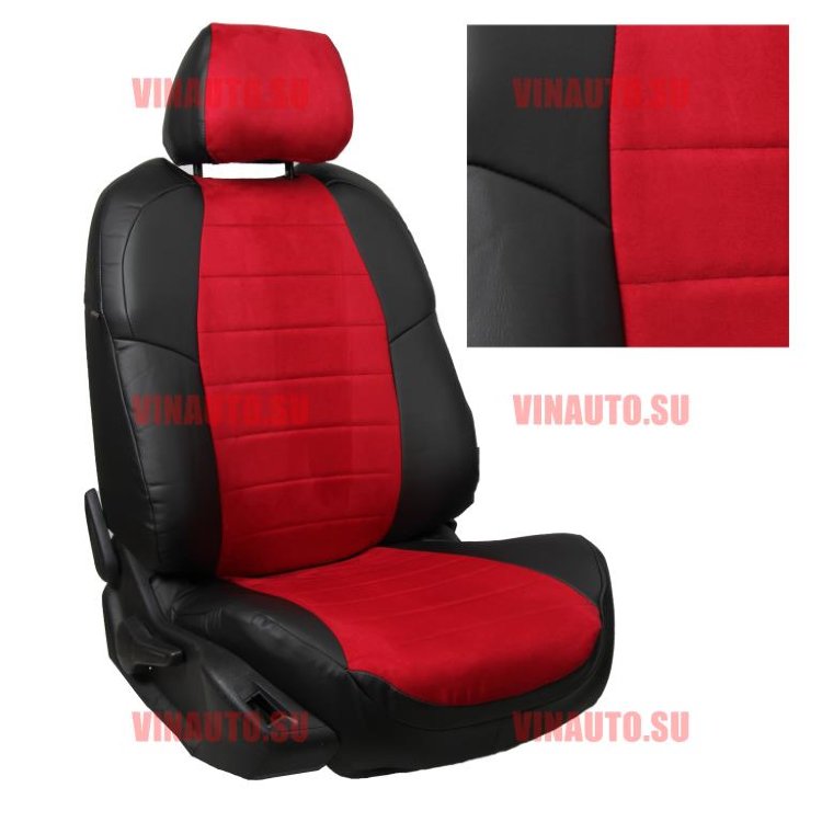 Авточехлы VW- Polo Sd деленная 40\60 с 2010 (Алькантара) чер+красный